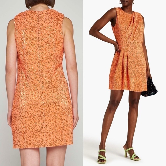 STINE GOYA Sequin Metallic Rib Knit Pleated Draped Front Sleeveless Mini Dress S - Picture 5 of 13